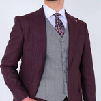 2 Piece Striped Slim Fit Mono Collar Double Button Suit // Burgundy (Euro: 56)