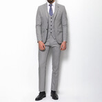 3 Piece Birdseye Slim Fit Mono Collar Double Button Suit // Gray (Euro: 48)