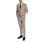 3 Piece Plain Slim Fit Mono Collar Double Button Suit // Beige (Euro: 56)