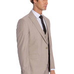 3 Piece Plain Slim Fit Mono Collar Double Button Suit // Beige (Euro: 44)