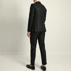 2 Piece Plain Slim Fit Double Breasted Pointed Collar Suit // Black (Euro: 48)