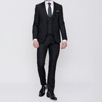 3 Piece Plain Slim Fit Mono Collar Single Button Suit // Black (Euro: 52)