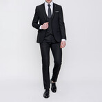 3 Piece Plain Slim Fit Mono Collar Single Button Suit // Black (Euro: 54)