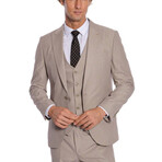 3 Piece Plain Slim Fit Mono Collar Double Button Suit // Beige (Euro: 44)