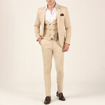 3 Piece Plain Slim Fit Mono Collar Single Button Suit // Beige (Euro: 54)