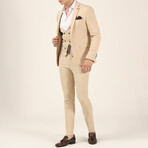 3 Piece Plain Slim Fit Mono Collar Single Button Suit // Beige (Euro: 46)