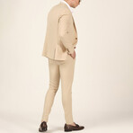 3 Piece Plain Slim Fit Mono Collar Single Button Suit // Beige (Euro: 56)