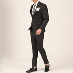 3 Piece Plain Slim Fit Mono Collar Single Button Suit // Black (Euro: 50)