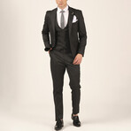 3 Piece Plain Slim Fit Mono Collar Single Button Suit // Black (Euro: 54)