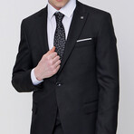 3 Piece Plain Slim Fit Mono Collar Single Button Suit // Black (Euro: 56)