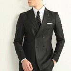 2 Piece Plain Slim Fit Double Breasted Pointed Collar Suit // Black (Euro: 50)