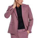 2 Piece Plain Slim Fit Mono Collar Single Button Suit // Purple (Euro: 48)