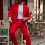 2 Piece Plain Slim Fit Mono Collar Single Button Suit // Red (Euro: 50)