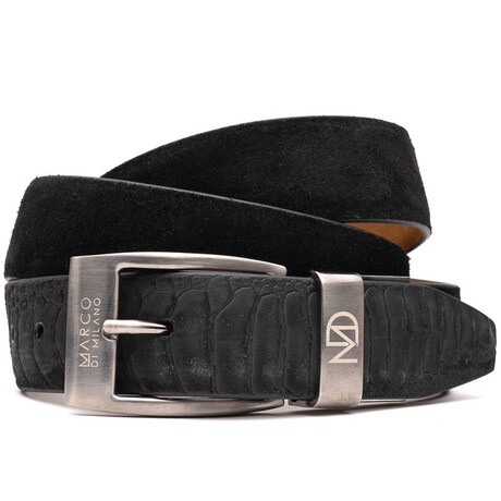 Ostrich Suede Leather Belt // Black (36)