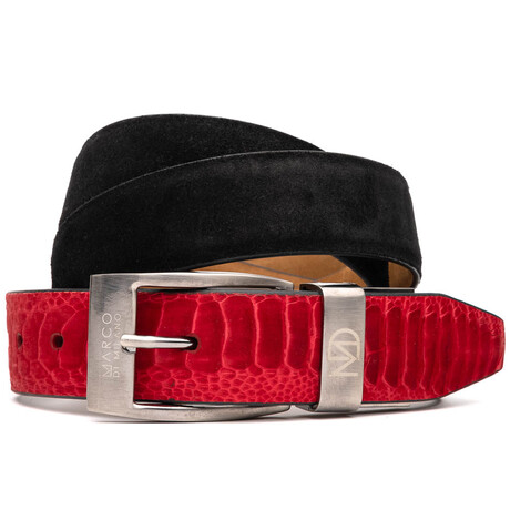 Ostrich Suede Leather Belt // Red Black (36)