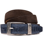 Ostrich Suede Leather Belt // Navy Brown (44)