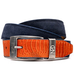 Ostrich Suede Leather Belt // Orange Navy (36)