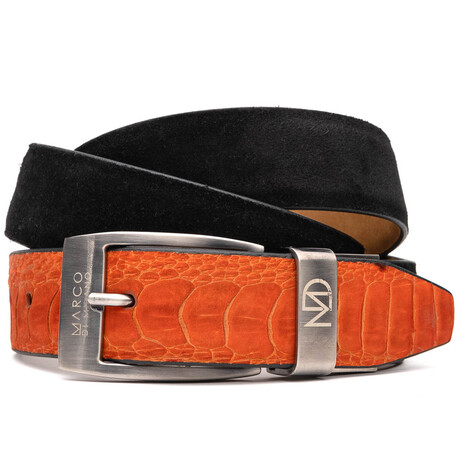 Ostrich Suede Leather Belt // Orange Black (36)