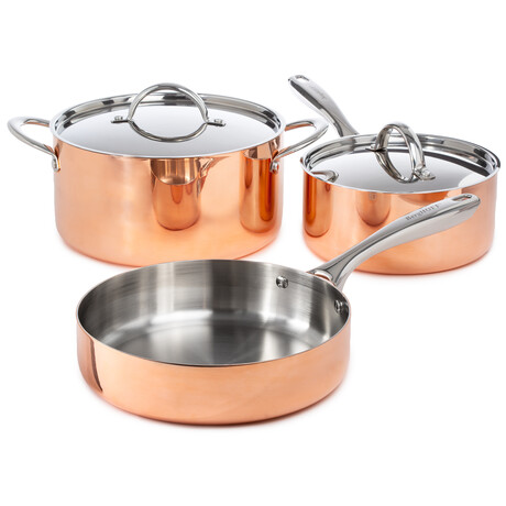 BergHOFF Vintage 5pc Tri-Ply Copper Cookware Set with Lids // Polished