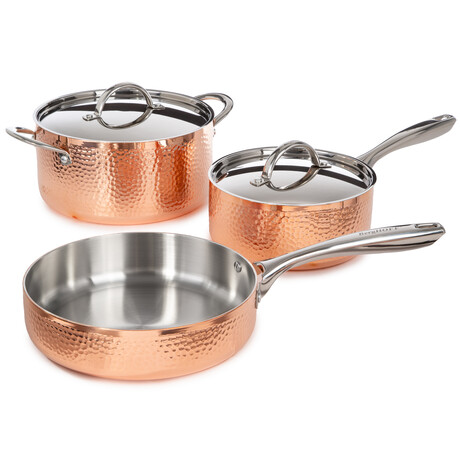 BergHOFF Vintage 5pc Tri-Ply Copper Cookware Set with Lids // Hammered