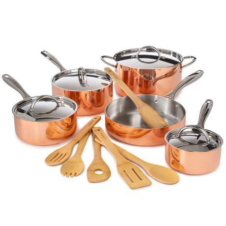 BergHOFF Vintage 15pc Tri-Ply Copper Cookware Set with Lids // Polished