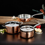 BergHOFF Vintage 5pc Tri-Ply Copper Cookware Set with Lids // Polished