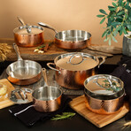 BergHOFF Vintage 10pc Tri-Ply Copper Cookware Set with Lids // Hammered