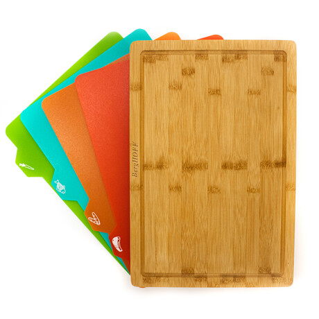 Bamboo 5pc Cutting Board // 4 Muti-colored inserts // 16.5"L x 11.8"W x 1.1"H