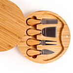 Bamboo 6pc Round Cov Cheese Board Set // with 4 Tools // 8.7"L x 1.5"W