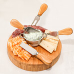 Bamboo 6pc Round Cov Cheese Board Set // with 4 Tools // 8.7"L x 1.5"W