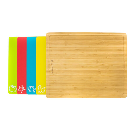 Bamboo 4pc Cutting Board Set // 4 Multi-colored inserts // 16.5"L x 13.4"W x 1.5"H