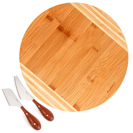 BergHOFF Aaron Probyn 3pc Cheese Knife and Round Bamboo Cutting Board Set