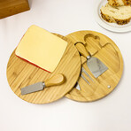 Bamboo 6pc Round Cov Cheese Board Set // with 4 Tools // 8.7"L x 1.5"W