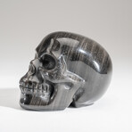 Genuine Polished Silver Sheen Obsidian Skull Carving