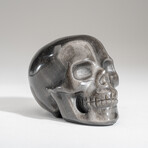 Genuine Polished Silver Sheen Obsidian Skull Carving