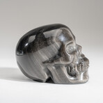 Genuine Polished Silver Sheen Obsidian Skull Carving