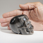 Genuine Polished Silver Sheen Obsidian Skull Carving