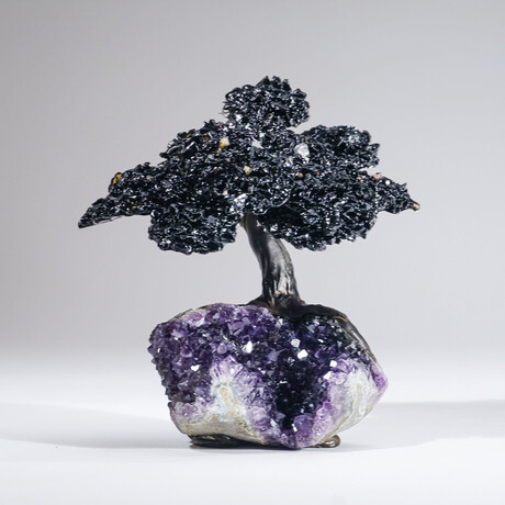 Large Black Tourmaline Clustered Gemstone Tree on Amethyst Matrix // The Cleansing Tree