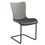 Juni Side Chair in Light Gray Fabric and Dark Gray Leatherette with Matte Black Base // Set of 2