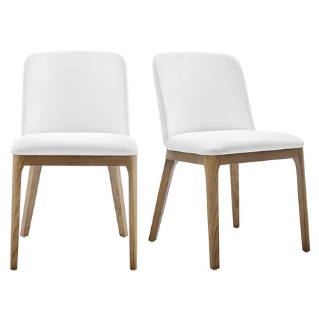 Tilde Side Chair in White Leatherette with Walnut Legs // Set of 2