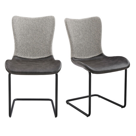 Juni Side Chair in Light Gray Fabric and Dark Gray Leatherette with Matte Black Base // Set of 2