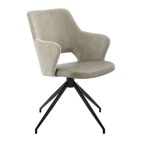 Darcie Swivel Armchair in Light Taupe Fabric, Light Gray Leatherette and Black Base