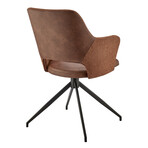 Darcie Swivel Armchair in Dark Brown Leatherette, Orange Fabric and Black Base