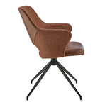 Darcie Swivel Armchair in Dark Brown Leatherette, Orange Fabric and Black Base