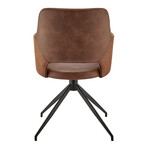 Darcie Swivel Armchair in Dark Brown Leatherette, Orange Fabric and Black Base