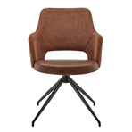 Darcie Swivel Armchair in Dark Brown Leatherette, Orange Fabric and Black Base