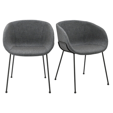 Zach Armchair in Gray//Blue Fabric with Black Legs // Set of 2