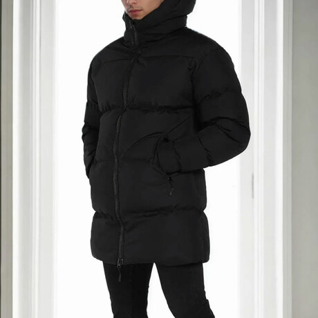 Long Hooded Puffer Jacket // Black (S)