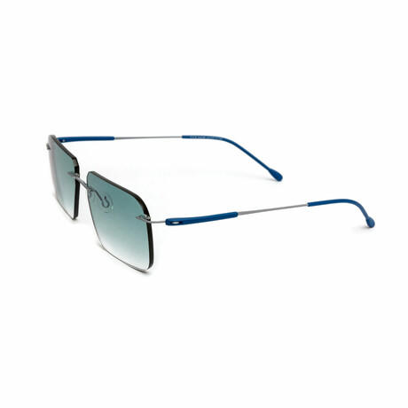 Men's // Matte Silver & Blue Titanium Rimless Sunglasses // Matte Silver & Blue + Gradient Green