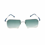 Men's // Matte Silver & Blue Titanium Rimless Sunglasses // Matte Silver & Blue + Gradient Green